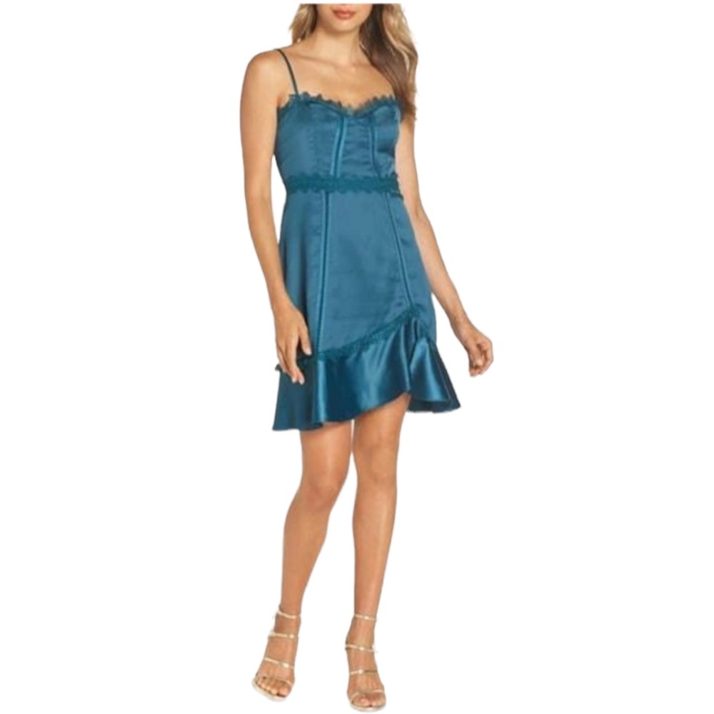 Foxiedox Betty Satin & Soutache Party Dress In Teal